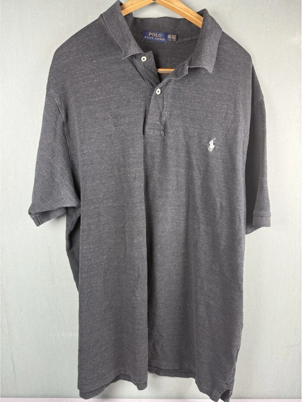 Polo Ralph Lauren Mens 2XLT Charcoal Gray SolidPolo Shirt Custom Slim Fit Cotton
